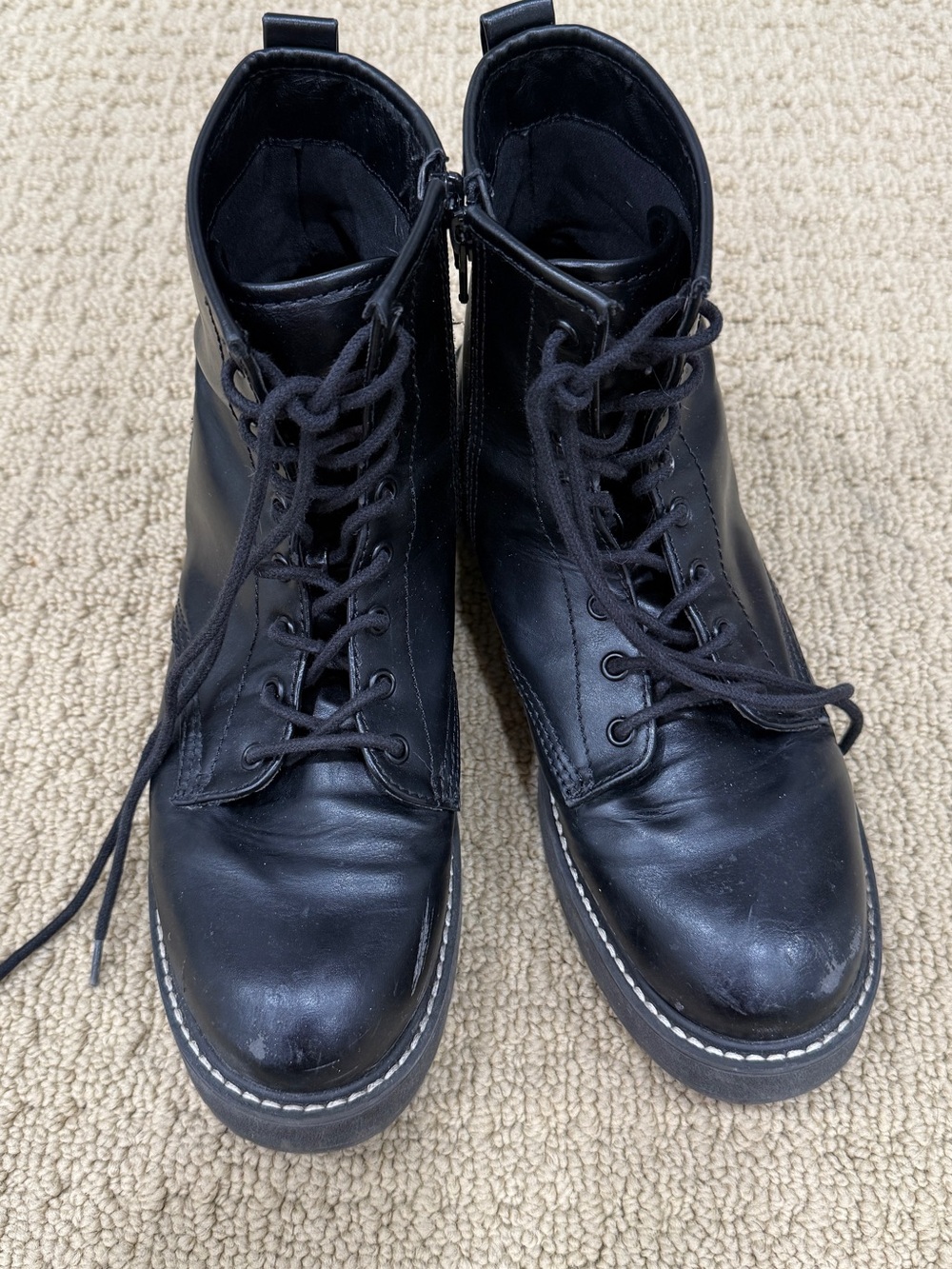 Black Lace-Up Combat Boots for Women